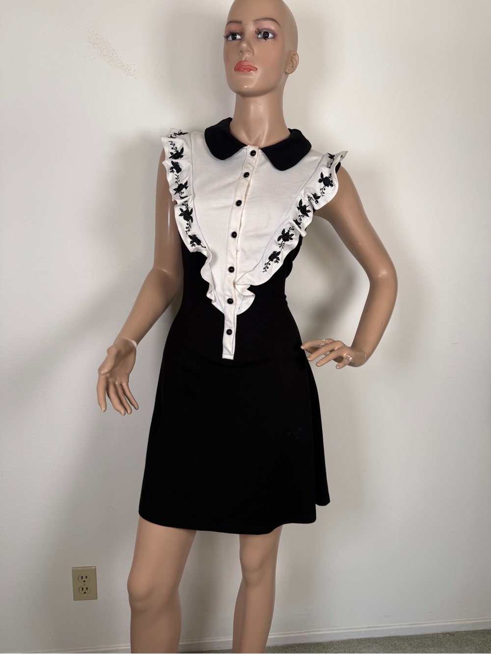 Jawbreaker Ruffle-Front Mini Dress in Black and White